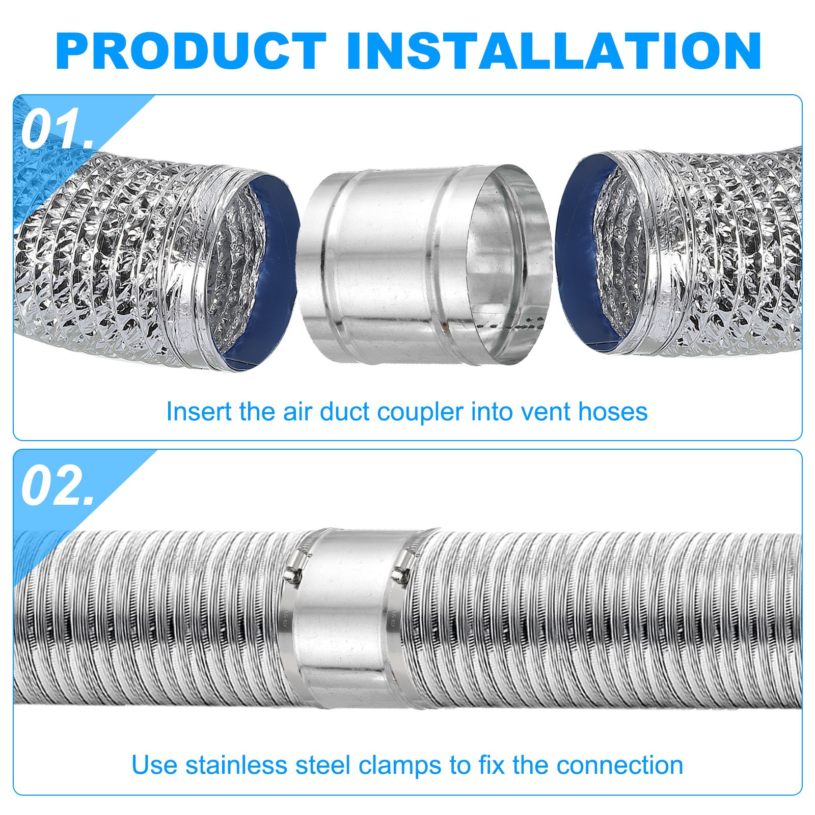 250mm/10″ Duct Connector, Galvanized Steel Duct Coupling, 4″ Long