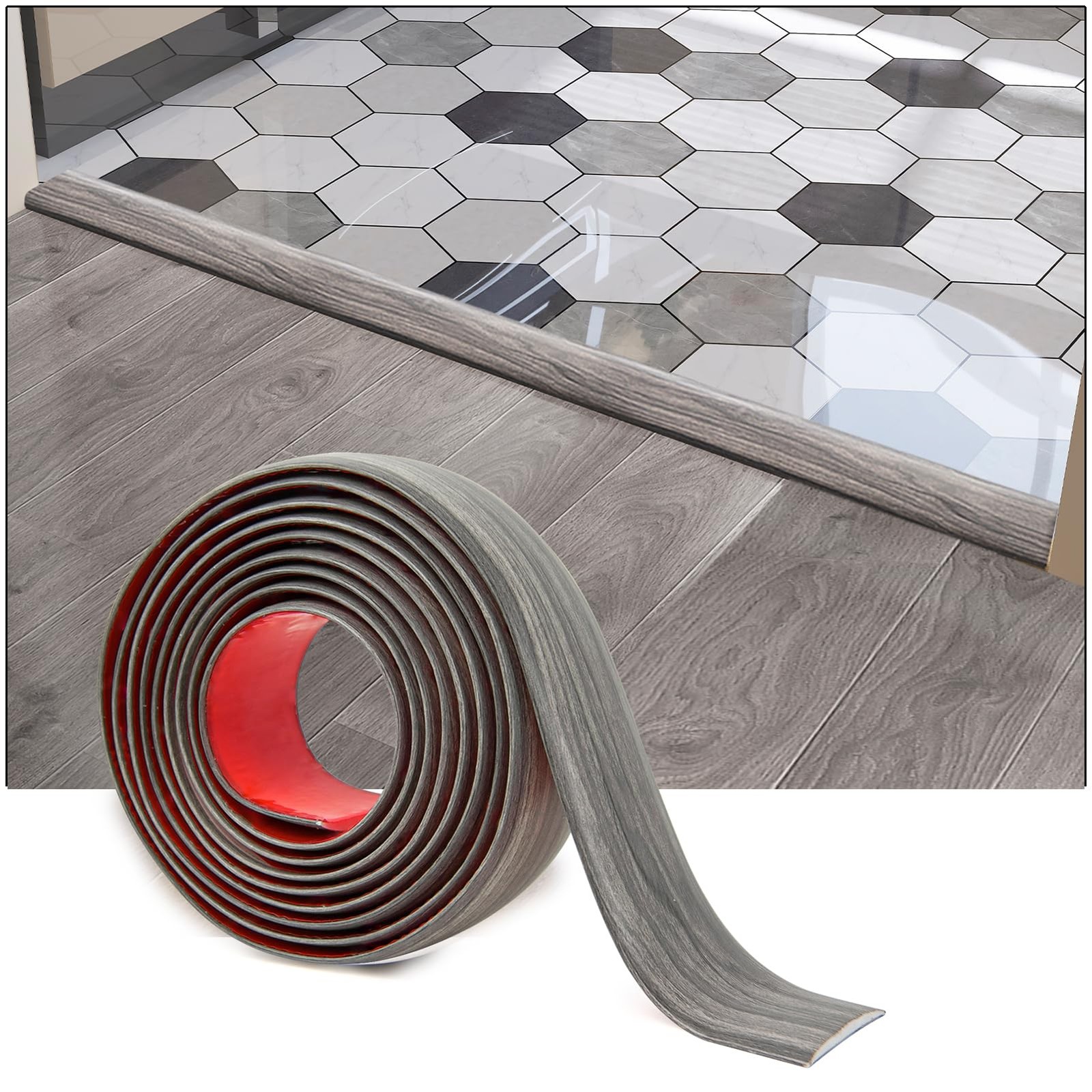 Art3d Self Adhesive Vinyl Floor Transition Strip, Laminate 4 FT, Gray