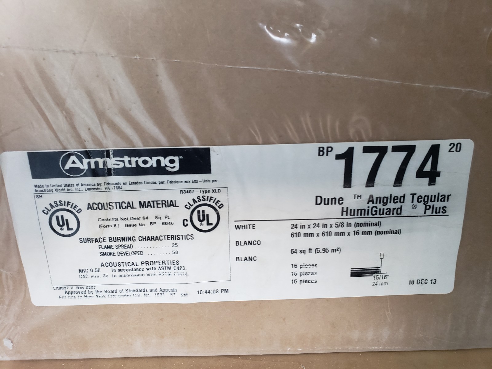 Armstrong 1774 Dune (16)Ceiling Tiles,24In W X 24In L, Angled Tegular, 15/16 In