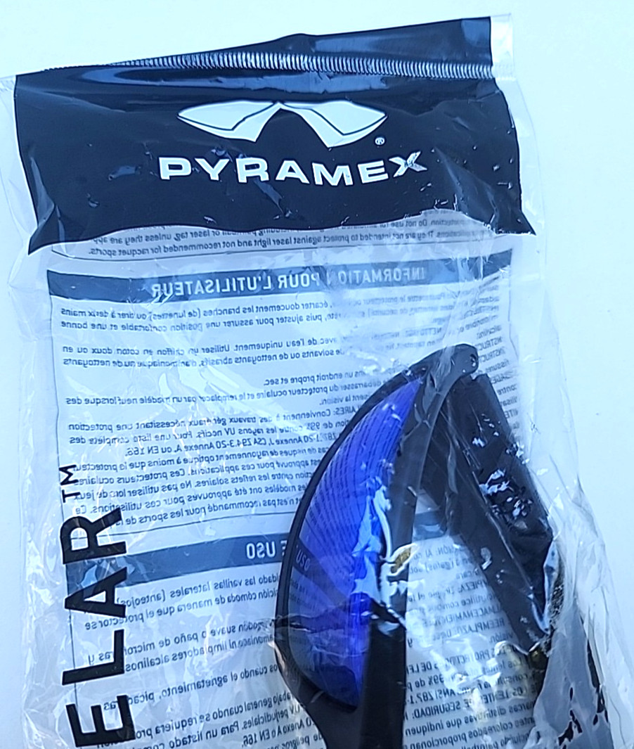 ONE Pyramex Velar Safety Glasses Eyewear Protection -Black PC Frames Blue Mirror