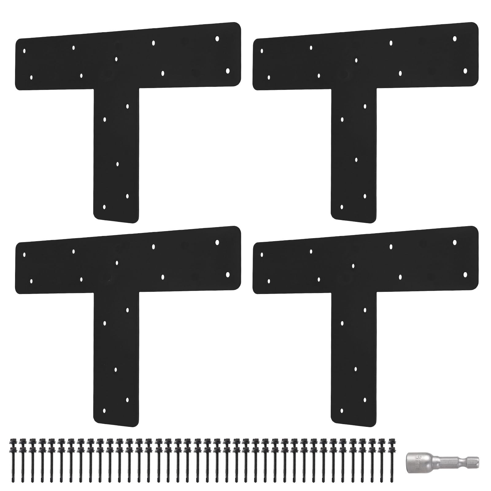 4 Pcs 13″x 13″ T Post Bracket for Pergola | T Flat Mending Plate Fit 4×4|6×6 …