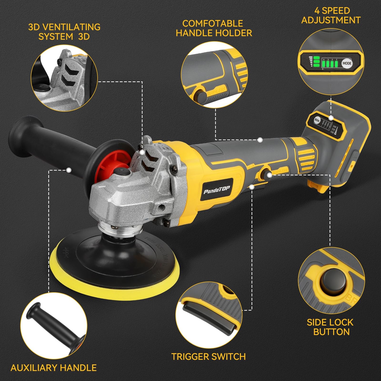 Cordless Buffer Polisher for Dewalt 20v Max Battery, Brushless Rotary Car Buf…