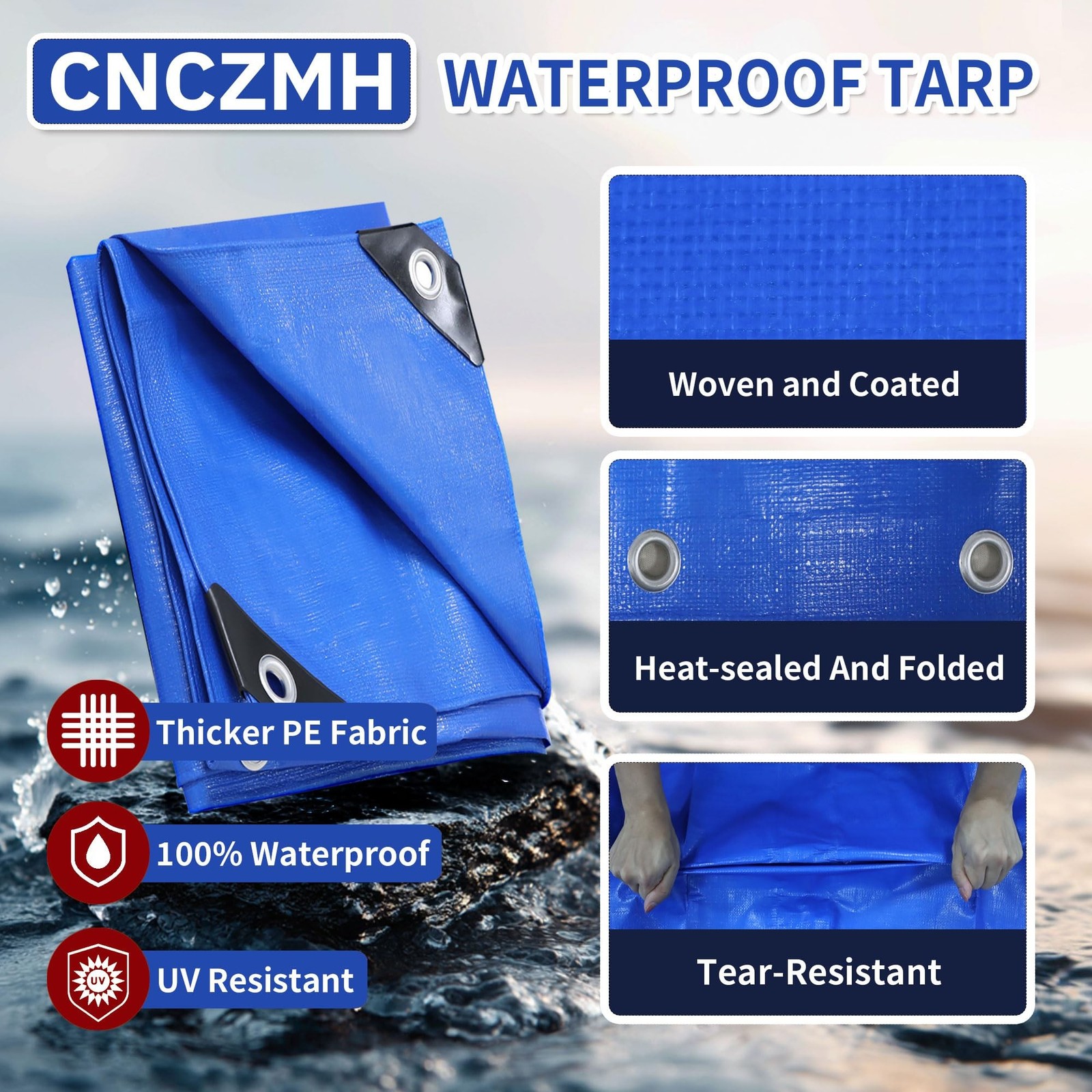 Tarp Heavy Duty Waterproof 12×20 Feet, 10 Mil Thick Blue Poly Tarps Outdoor, …