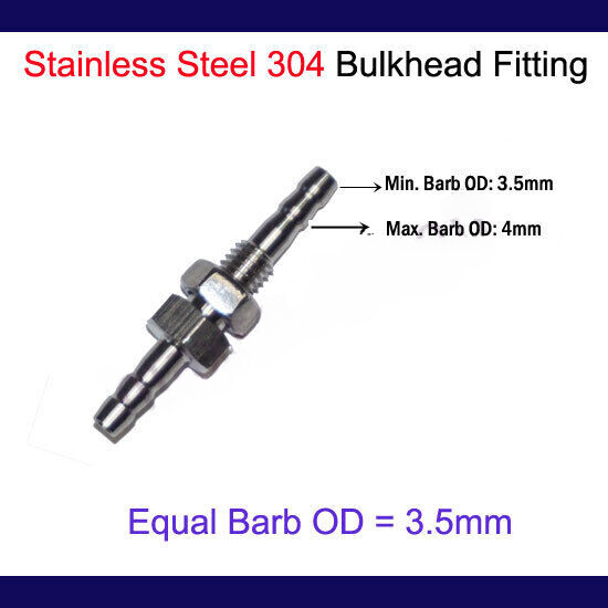 Stainless Steel Bulkhead Fitting Hose Barb Tube Connector Bulk Head Inch