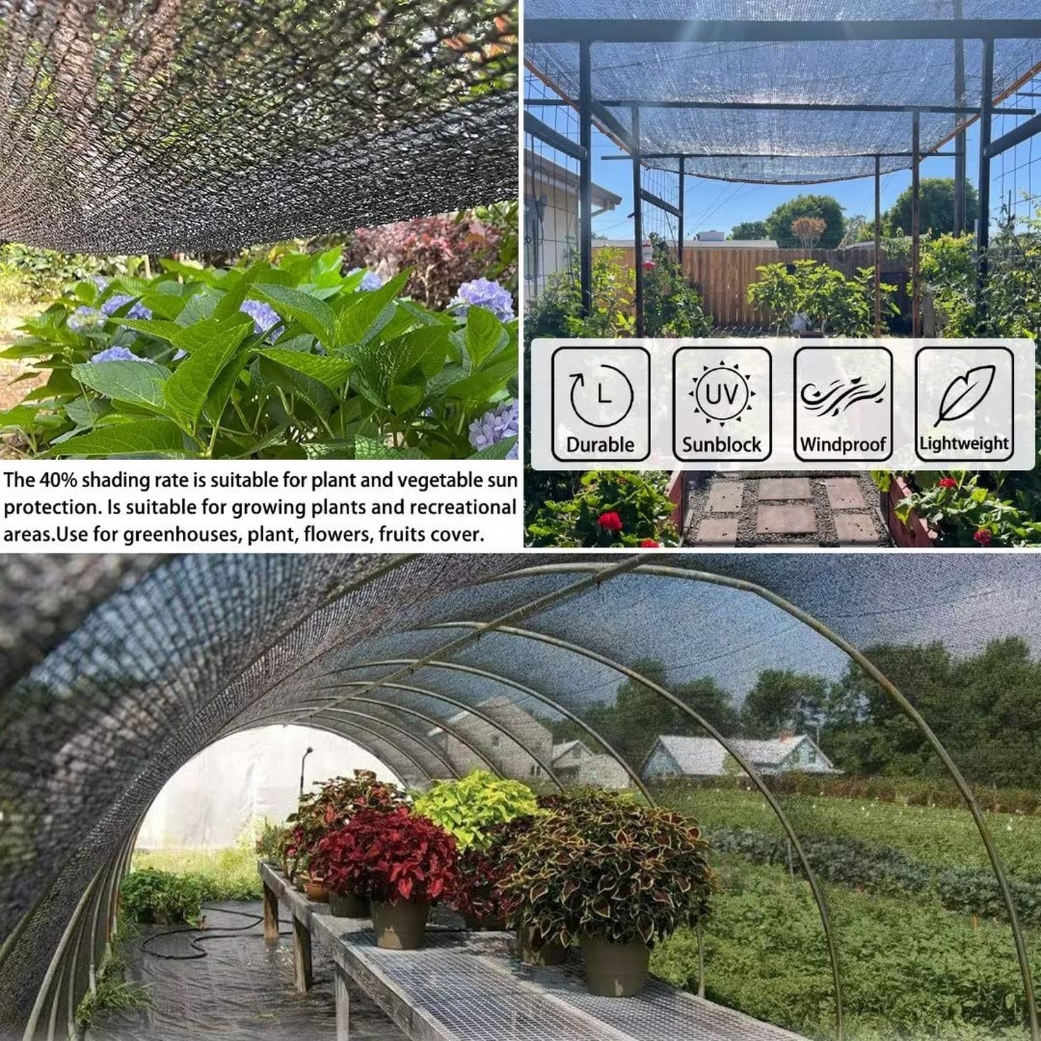 20 x 20 FT Shade Cloth for Plants Greenhouse, 40% Sunblock Shade Sails -for G…