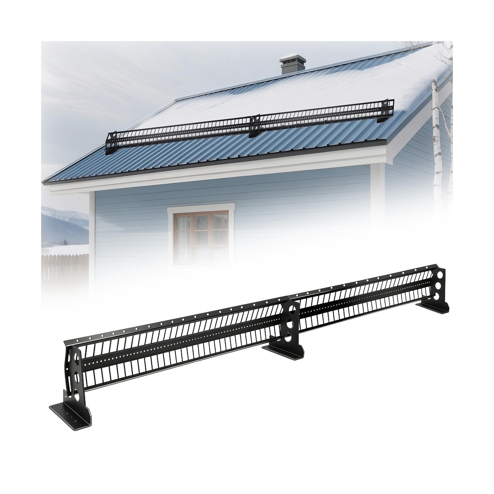 Snow Guard Railing, 8ft Retractable Metal Roofs Snow/Ice Guards with 15° Gr