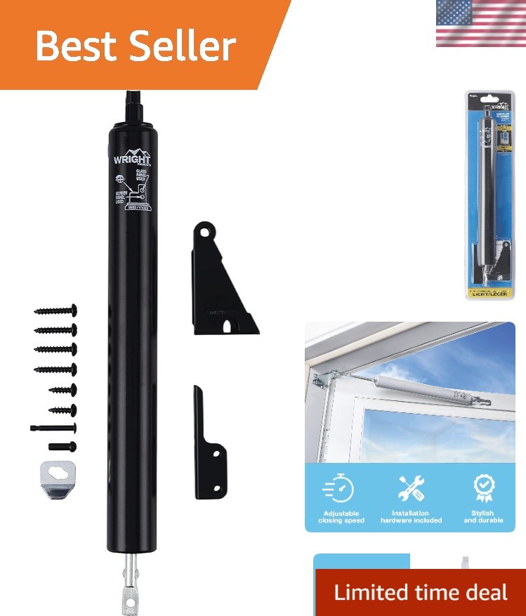Standard-Duty Pneumatic Door Closer in Black, Perfect for Screen & Storm Doors