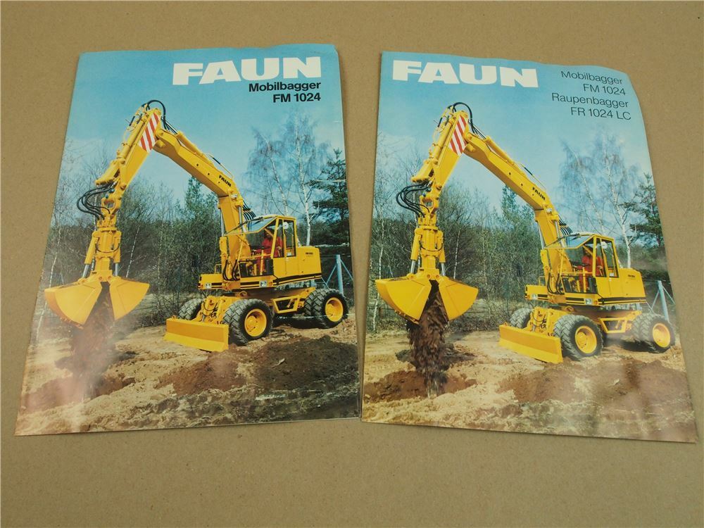 2 Prospekte FAUN FM104 FR1024LC Mobil- und Raupenbagger 80er Jahre