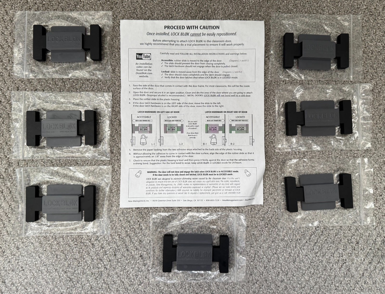 ~Lot of 7 New Management Lock Blok Classroom Door Safety Lock Holder Black NEW~