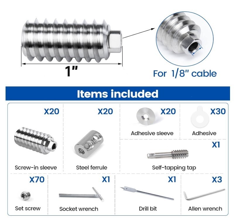 Muzata 1/8″ Swageless Invisible Cable Railing Hardware Swageless Fit – Per Piece