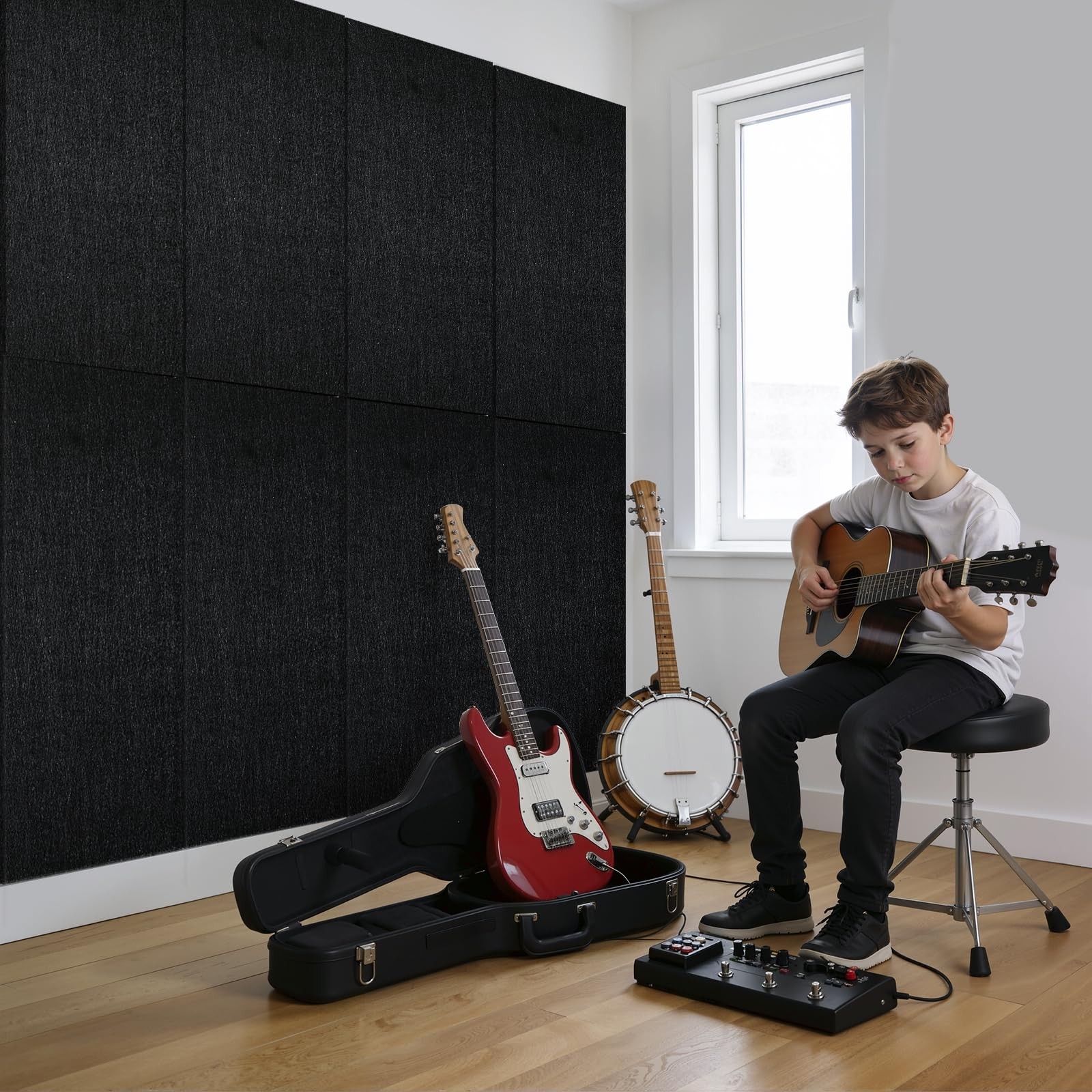 6 PCS Acoustic Panels, 47.2″ x 23.6″ Self-Adhesive Soundproof Wall Black