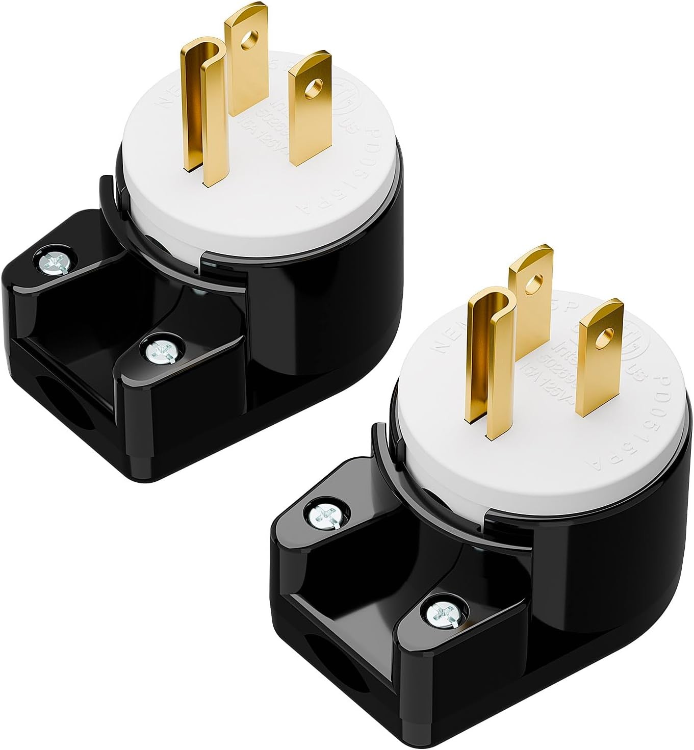 (2Pack) Nema 5-15P Plug 15A 125V Right Angle AC Plug, 2PACK, Black Color