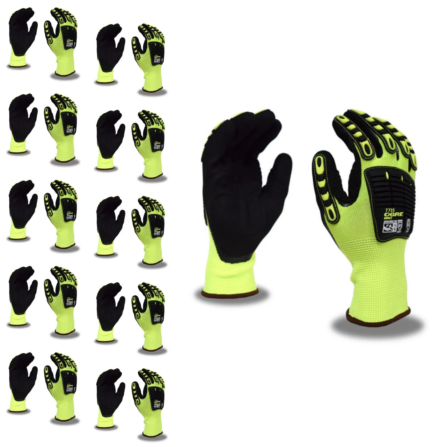Cordova 7735 OGRE Impact High-Visibility Work Gloves, Padded Nitrile Coating, Re