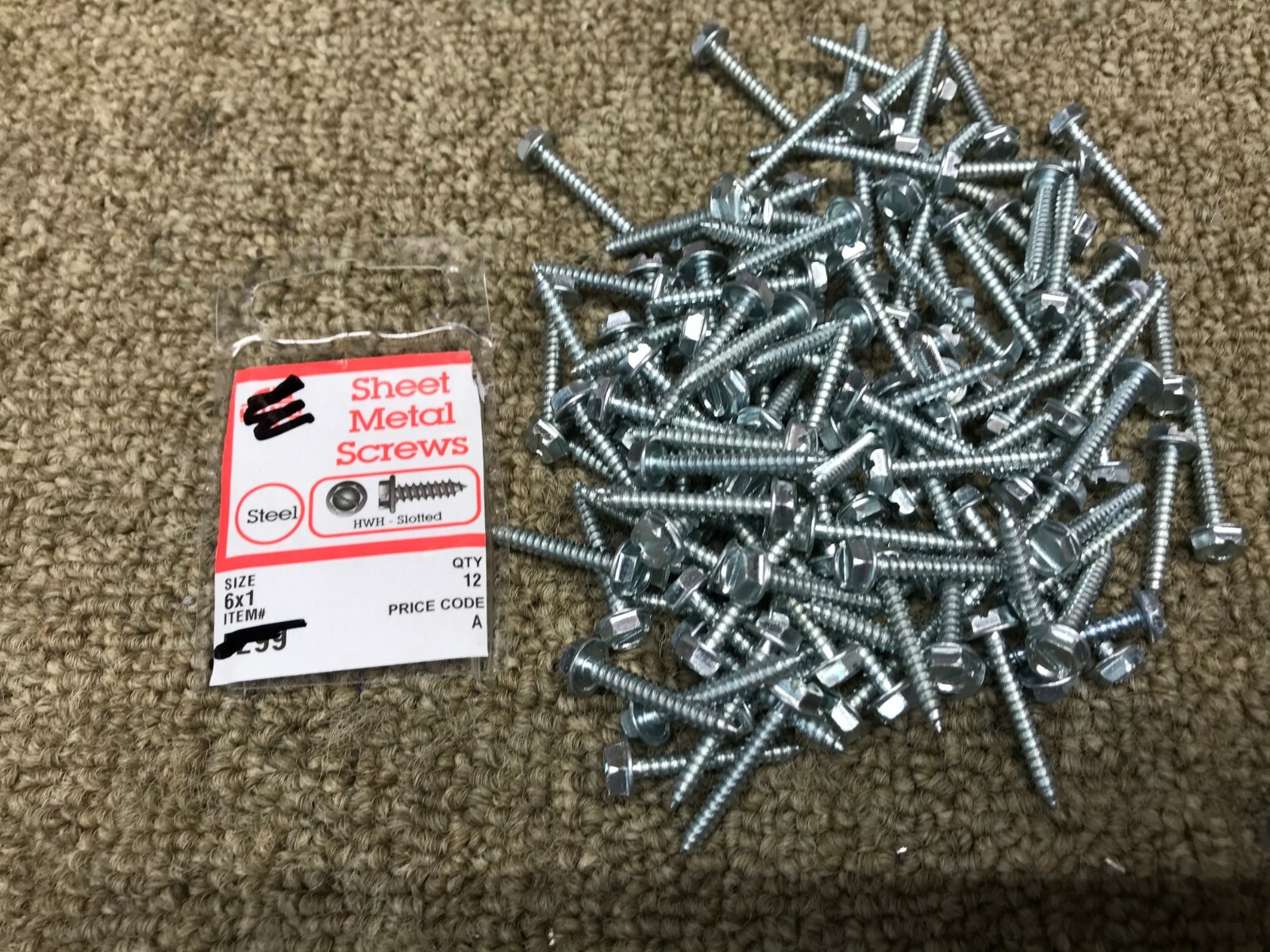 120 PC Zinc Plated Steel 6 x 1″ HWH – Slotted Sheet Metal Screws