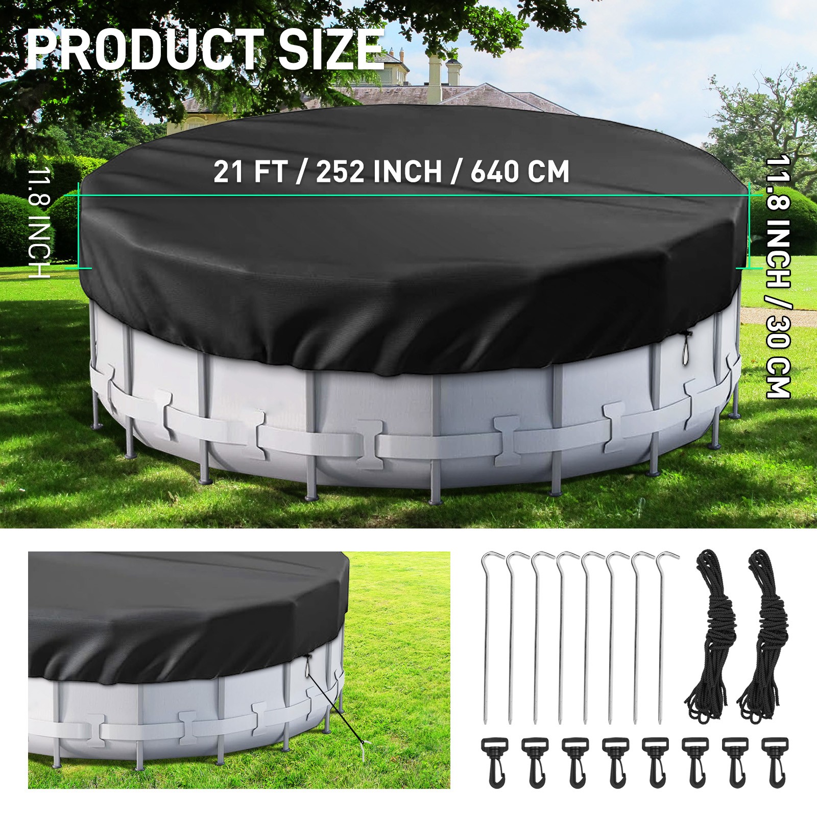 Circular Pool Cover Accessories For Household Outdoor Ground Pool 21Ft Diameter