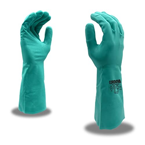 Cordova Unisex Standard Green Nitrile Gloves, Unlined, 15-mil, Diamond Embossed