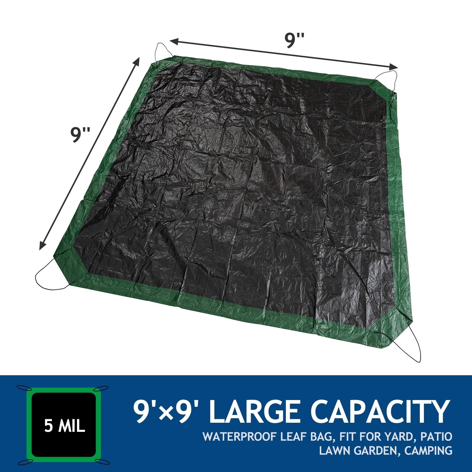 Leaf Tarp 9×9 Ft, Lawn Garden Leaf Tarp with 4 Drawstrings, Reusable Waterpro…