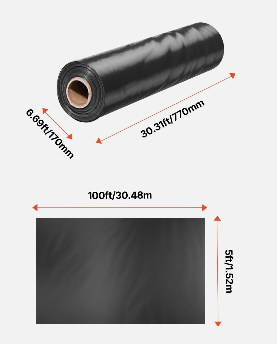 10Mil Plastic Sheeting Roll 5 x 100 FT Heavy Duty Polyethylene Black