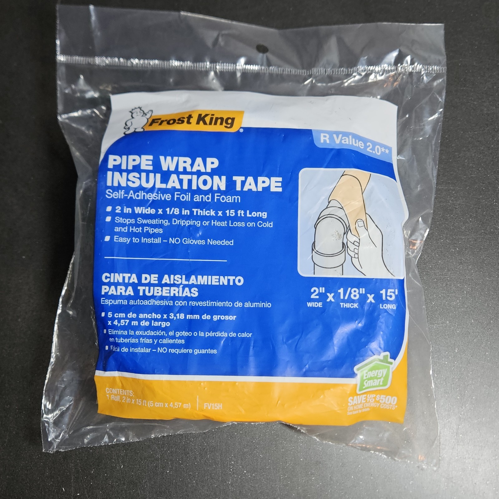 Frost King Pipe Wrap Insulation Tape Self-adhesive Foil and Foam 2″ x 1/8″ x 15′