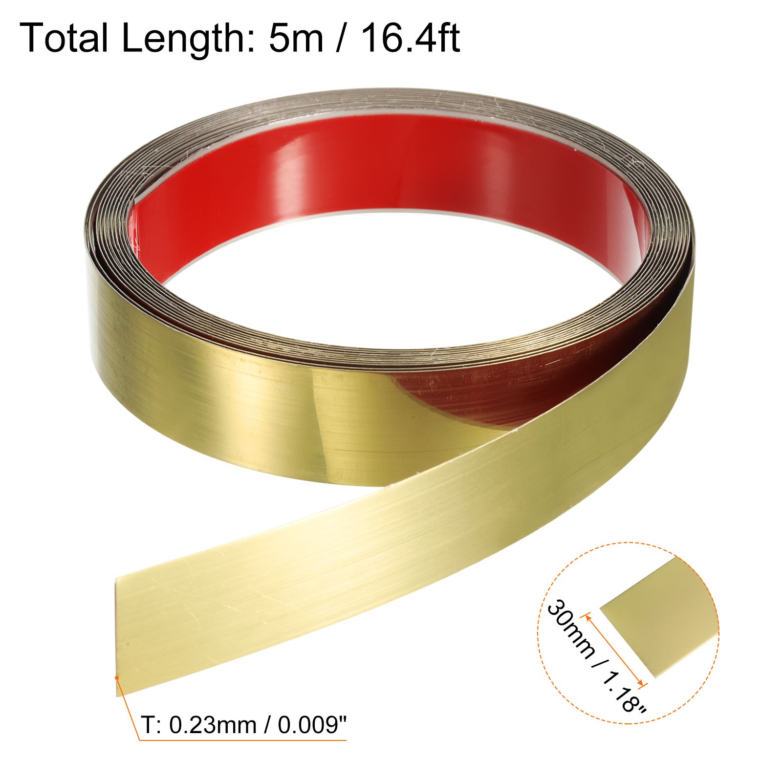 16.4ft x 1.18″ Wall Trim Self Adhesive Stainless Steel Mirror Finish Trim Golden