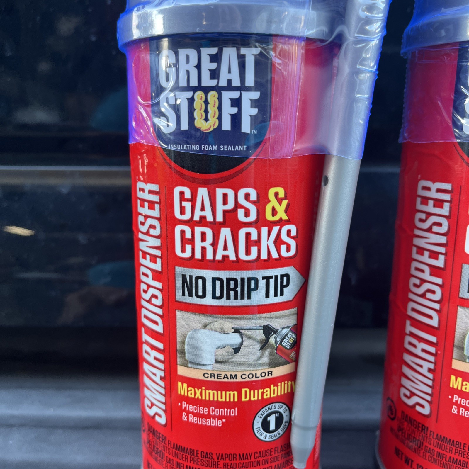 Lot of 2 Great Stuff Gaps and Cracks Spray Foam – 12oz cream color no drip tip