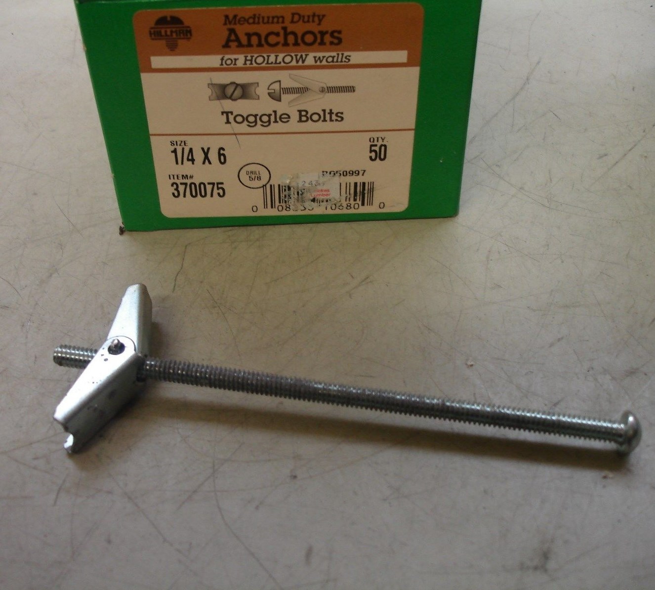 HILLMAN 1/4X6 SPRING WING TOGGLE BOLT 370075 BOX OF 50