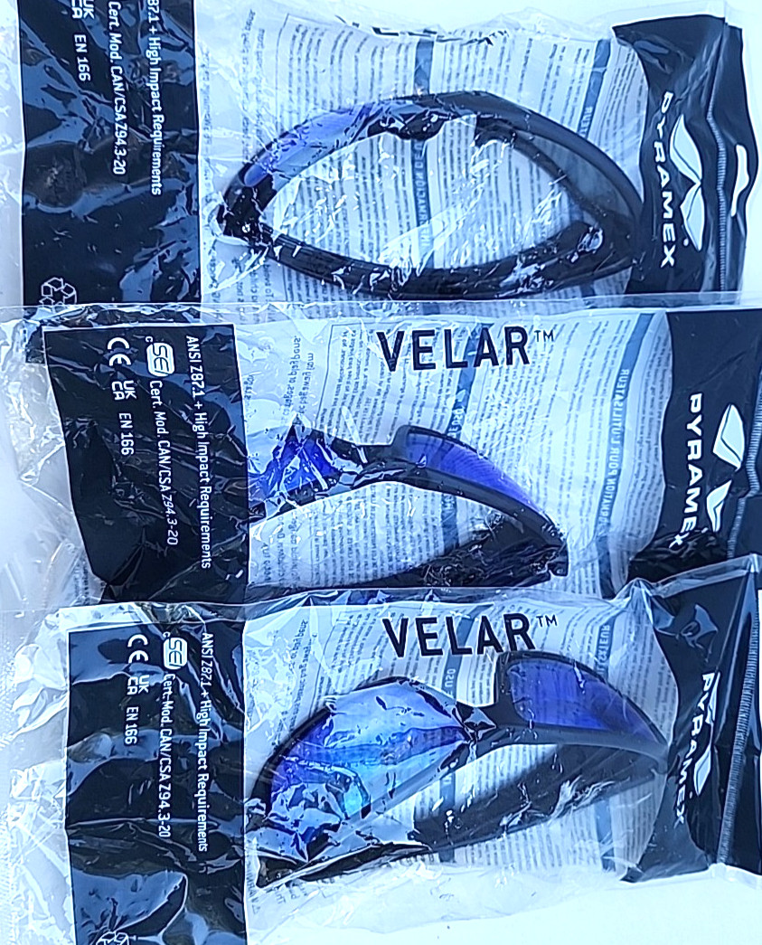 ONE Pyramex Velar Safety Glasses Eyewear Protection -Black PC Frames Blue Mirror