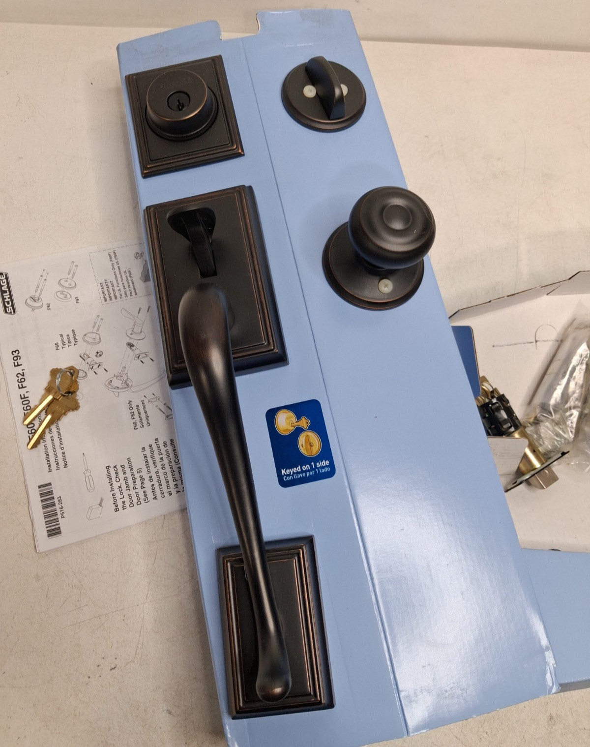 Schlage F60 V ADD 716 GEO Front Entry Handle Set Aged Bronze Deadbolt Door Lock