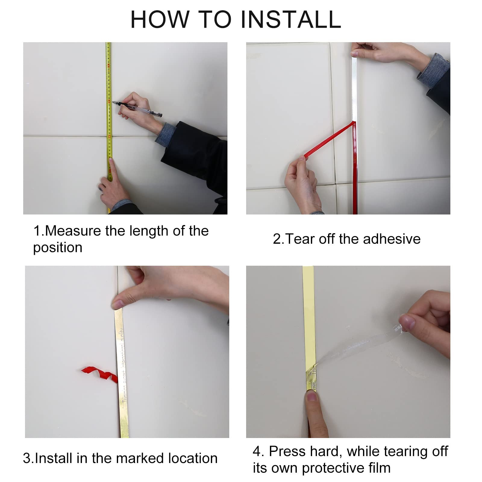 Gold Metalized Wall Trim Molding 201 Stainless Steel Self Adhesive Peel and S…