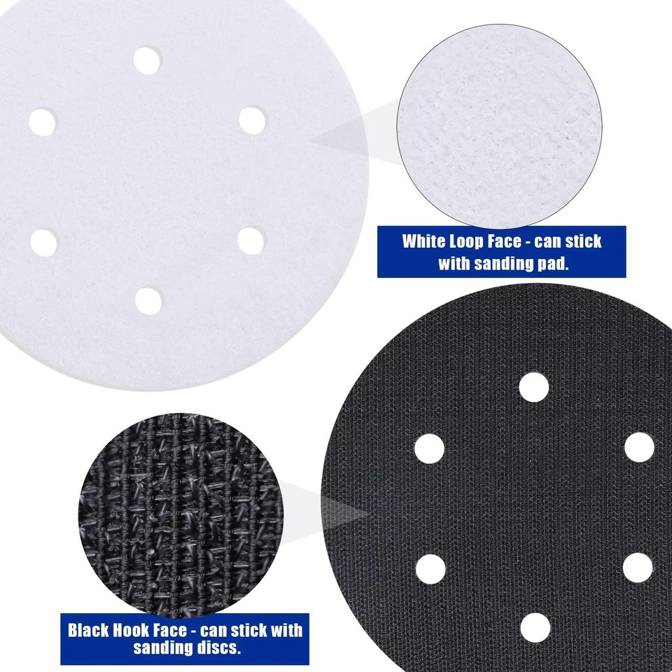 7 Pack 150mm Interface Pads 6 Inch Soft Foam Hook Loop 6 Hole Sanding Pads