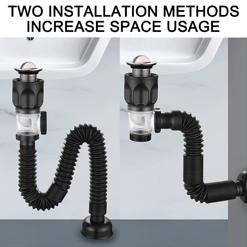 Bathroom Sink Drain Kit 2 inches (inner) x 1.25 (outer), cool black