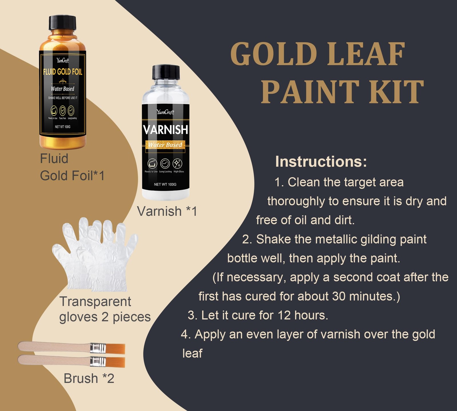 Acrylic Paint Metallic Gold, Liquid Gold Leaf 3.38 Fl Oz (Pack of 2),