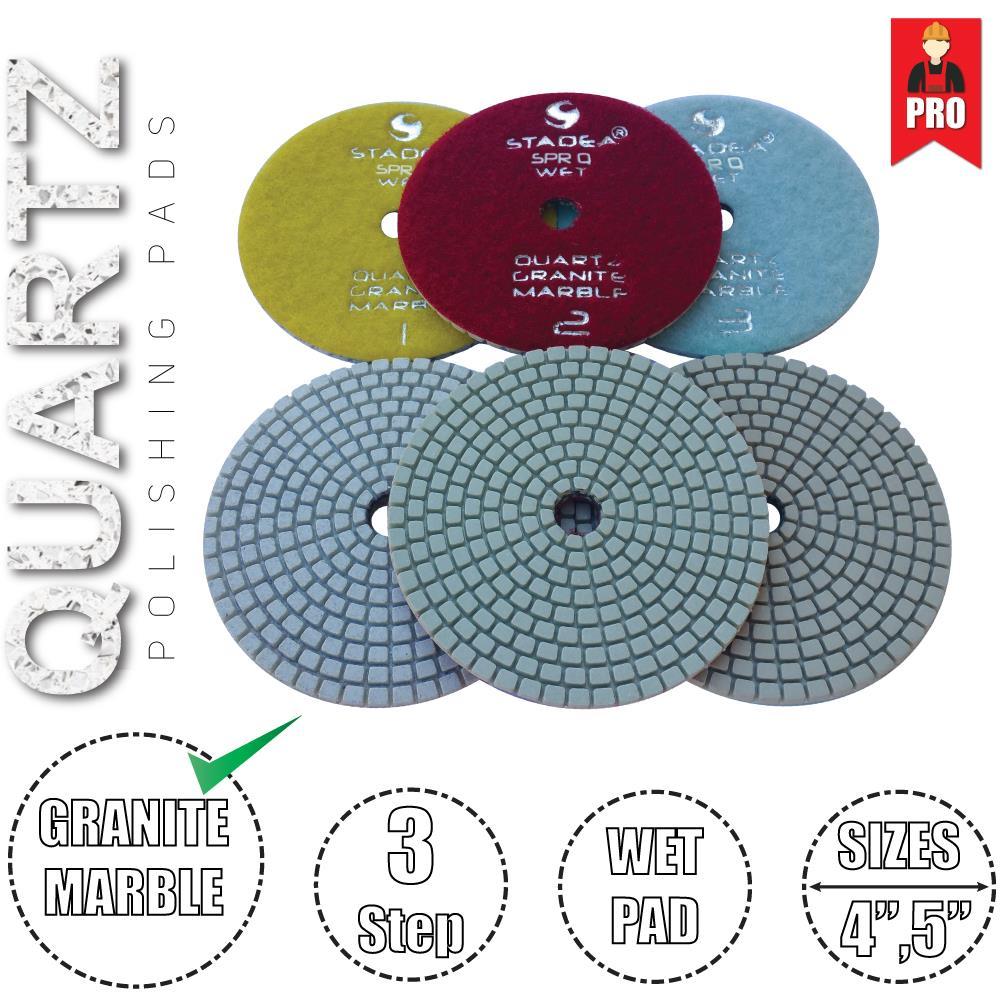 Stadea 3-Step Diamond Polishing Pads for Quartz Engineered Stone Wet Polishing