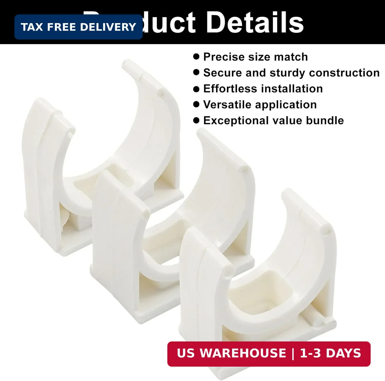 U-Shaped PVC Pipe Clamps, 100 Pcs White 16mm Clips for Water Pipes, TV