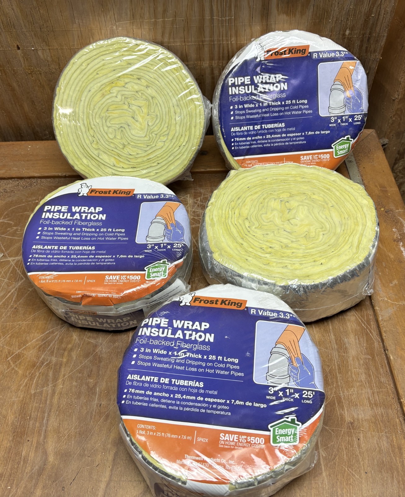 5 rolls Frost king Pipe Wrap Insulation Foil Backed Fiberglass SP42X R Value 3.3