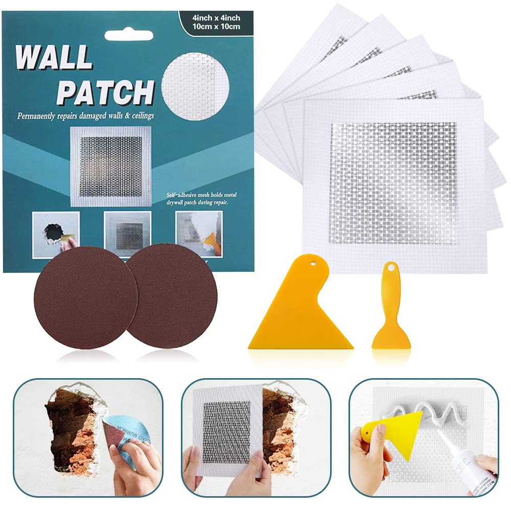 4″x4″ Drywall Repair Patch Kit, Self~Adhesive Wall Mesh, 5~Pack