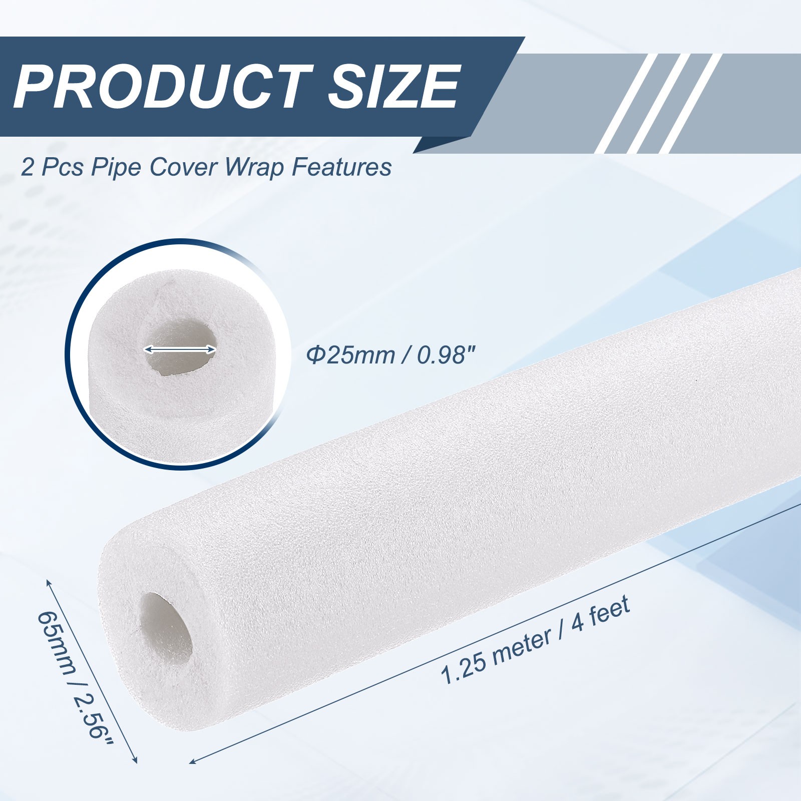 2pcs 1″ ID 4FT Pipe Insulation Foam Tube 2.56″ OD Tubing Cover White