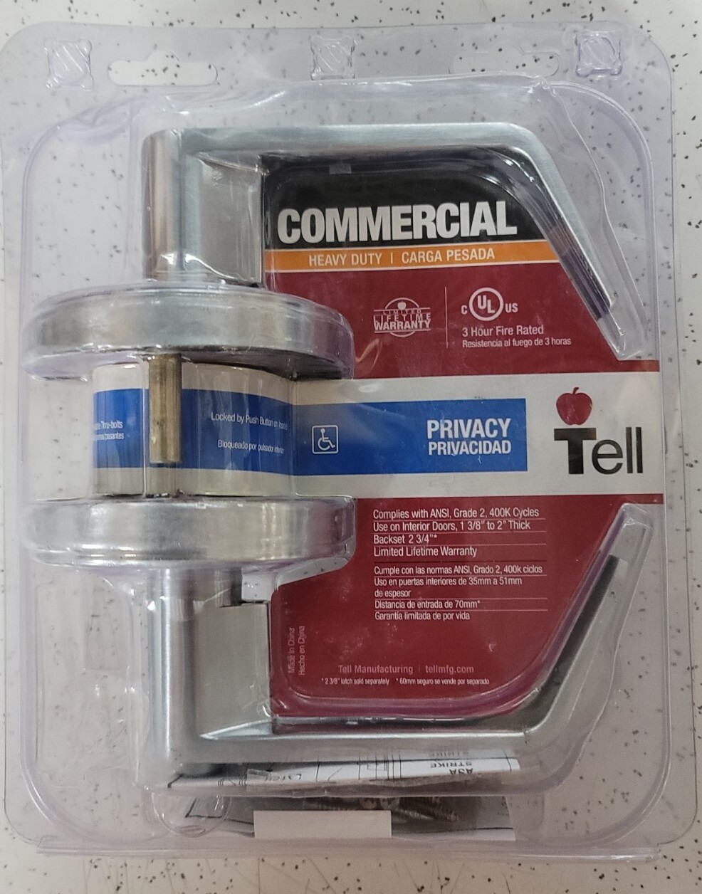 Tell Commercial Heavy Grade LC2676 Door Handle Lever Set Chrome 1-3/8- 2 Inch