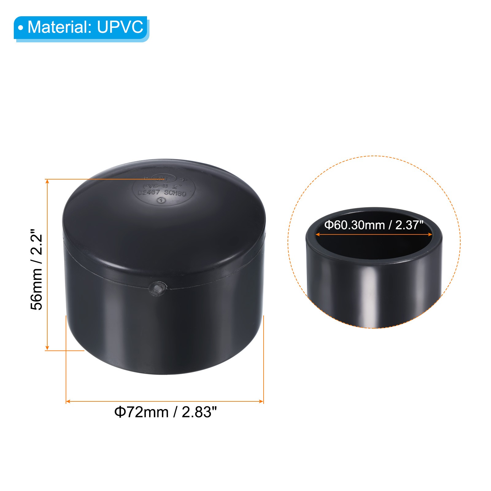 2″ UPVC Pipe End Cap Fitting Plug Socket Adapter Smooth Finish