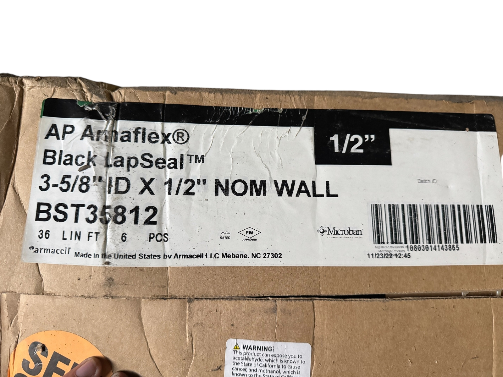 AP Armaflex, BST35812, Lap Self-Seal, 3-5/8 in. x 1/2 in., Pipe Insulation