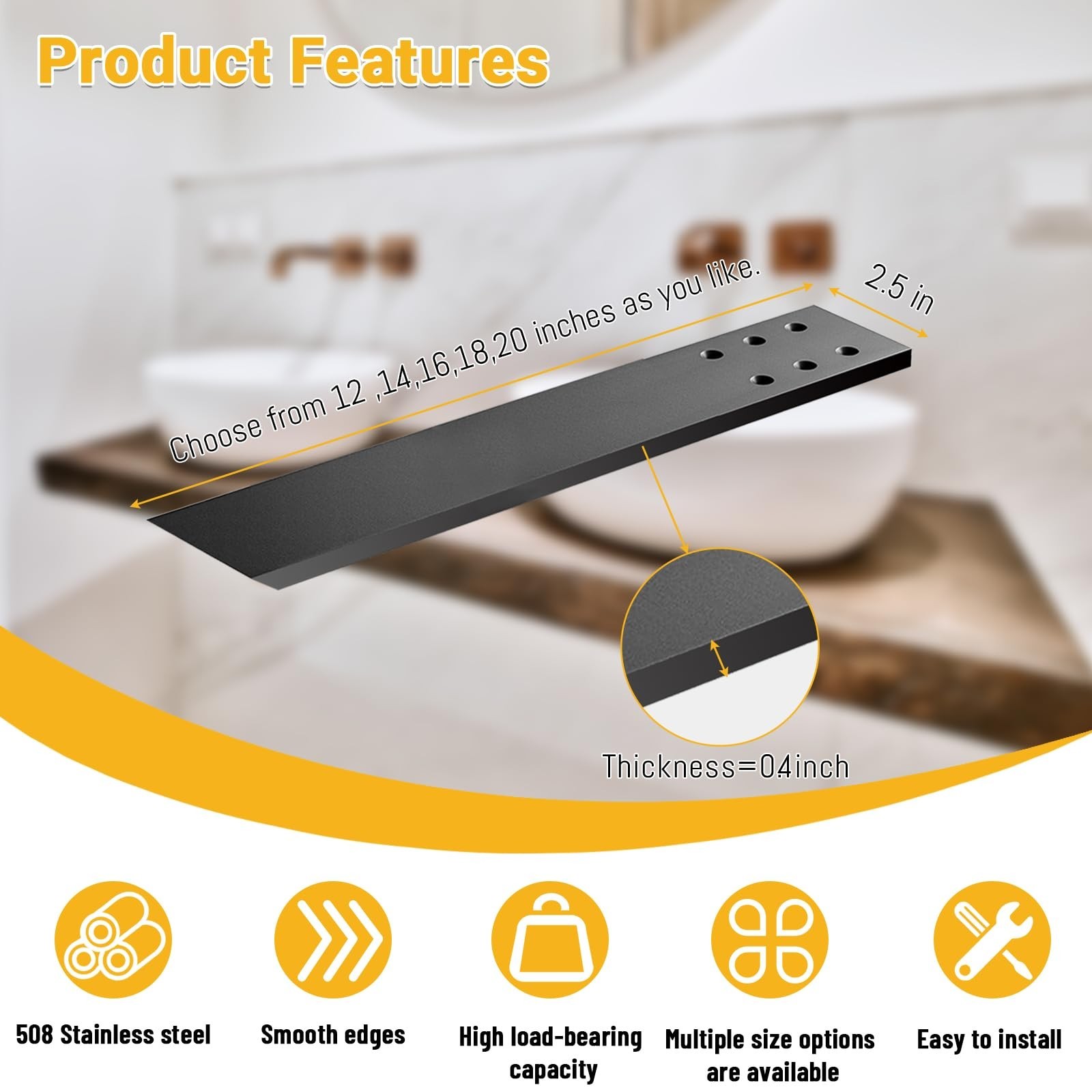 Hidden Granite Countertop Support Brackets 4 Pack 18″ L x 2.5″ W,3/8″ Thick H…