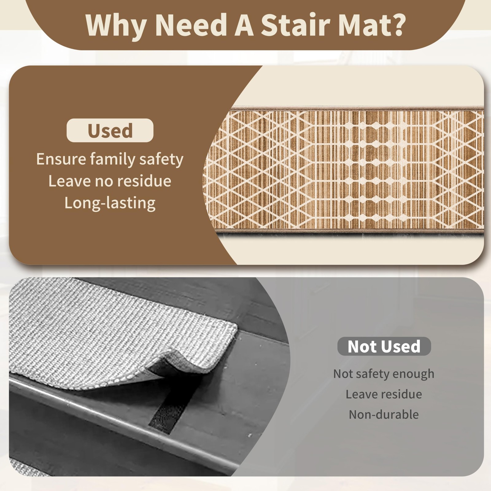 Non-Slip Carpet Stair Treads 1PCS, 30″x30″ Peel and Stick Stair Runner for Woode