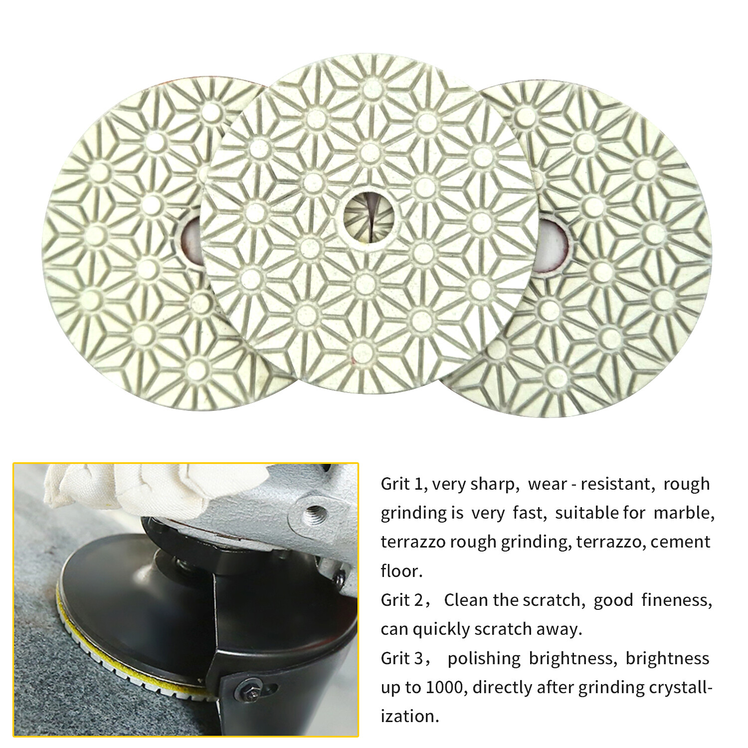 3pcs Dry Diamond Polishing Pads 4 Inch Set Kit Marble Concrete Granite R1F5