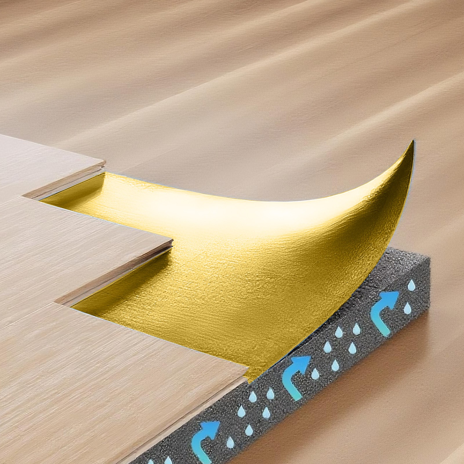 VEVOR Floor Underlayment 200 sq ft Roll 3mm Vapor Barrier Soundproofing Gold