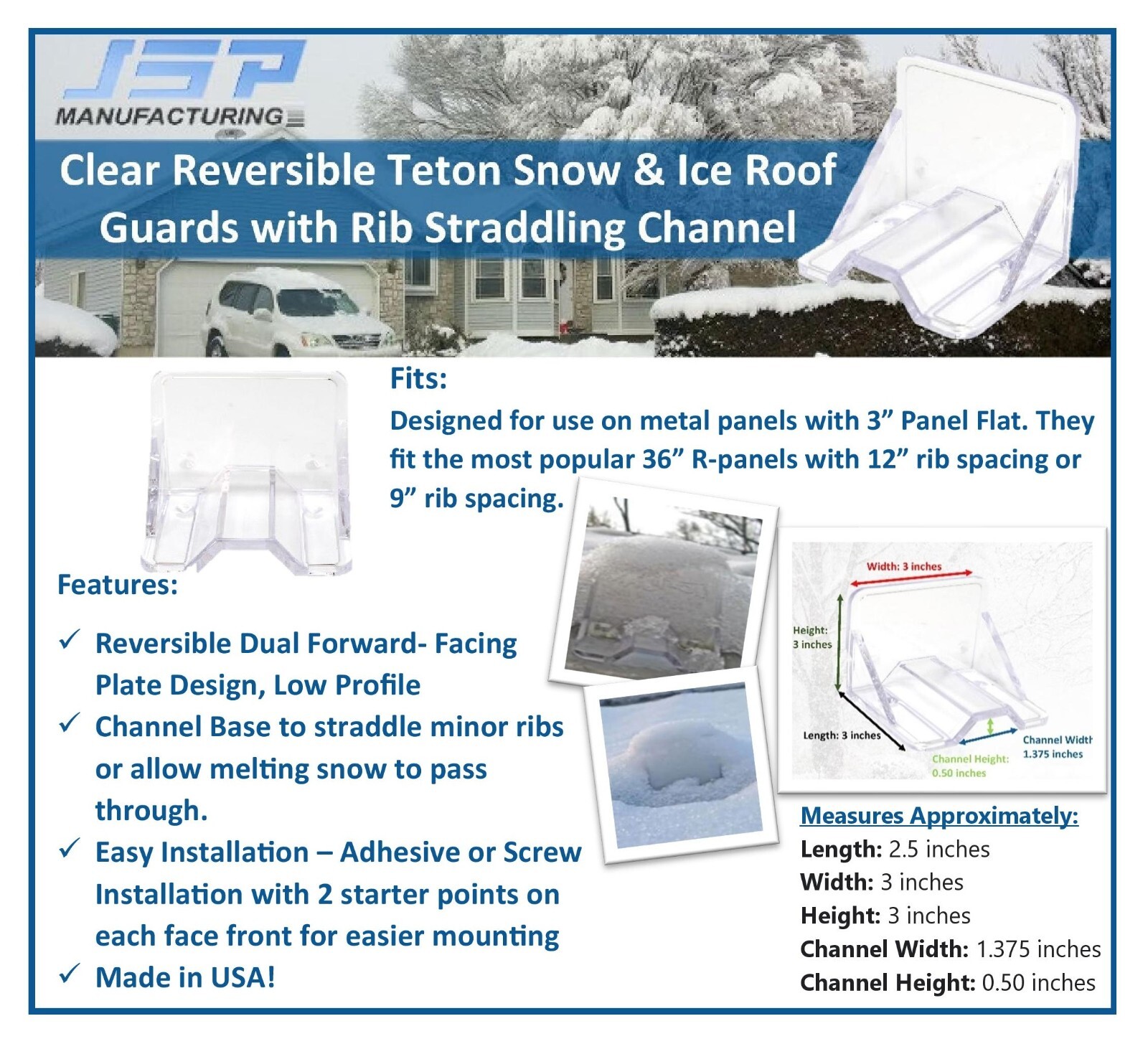 Clear Dual Face Teton 25 Piece Mini Rib Straddle Snow Guard w/ Mounting Hardware