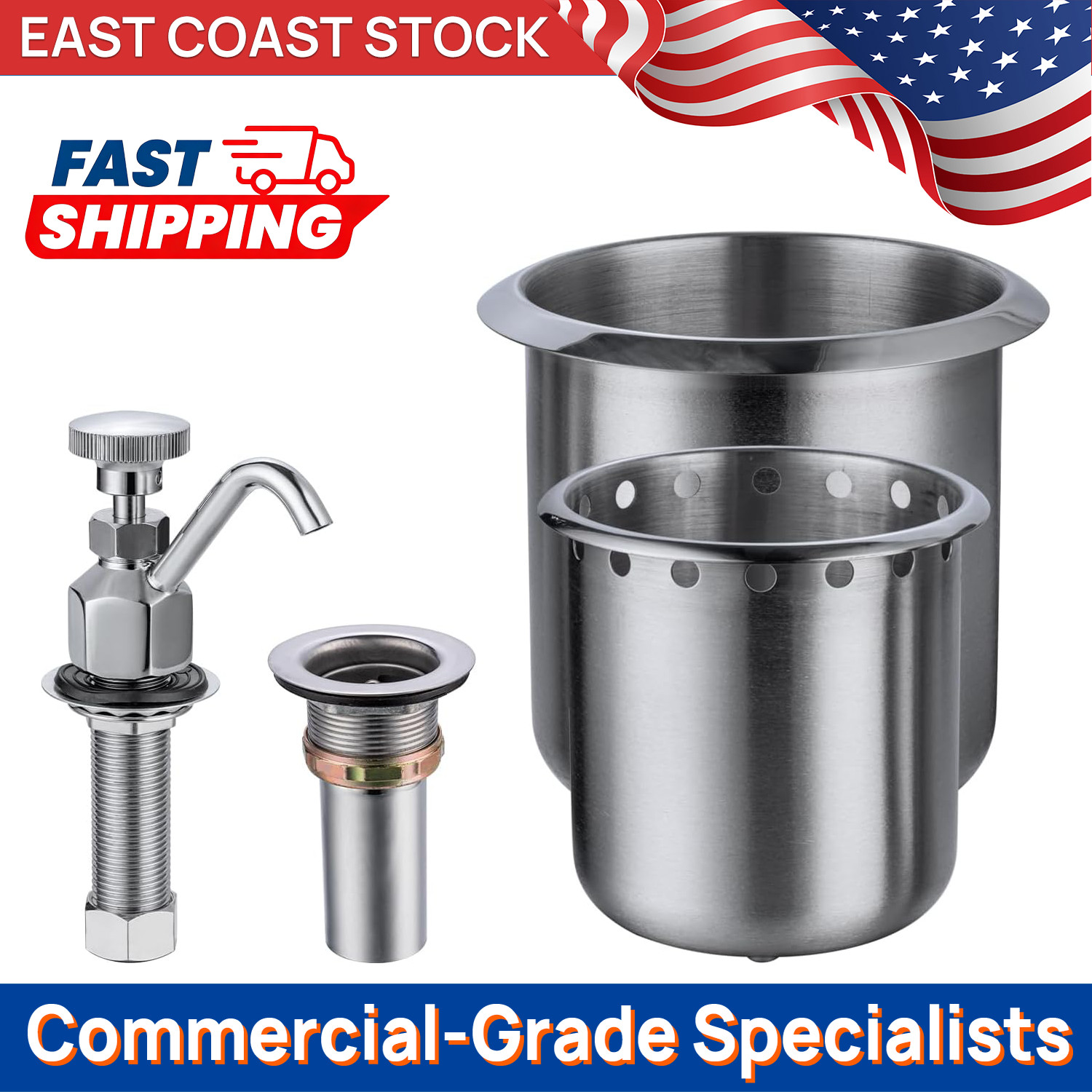 Complete Commercial Dipper Well Set for Ice Cream Shop – Faucet, 2 Bowls & Drain