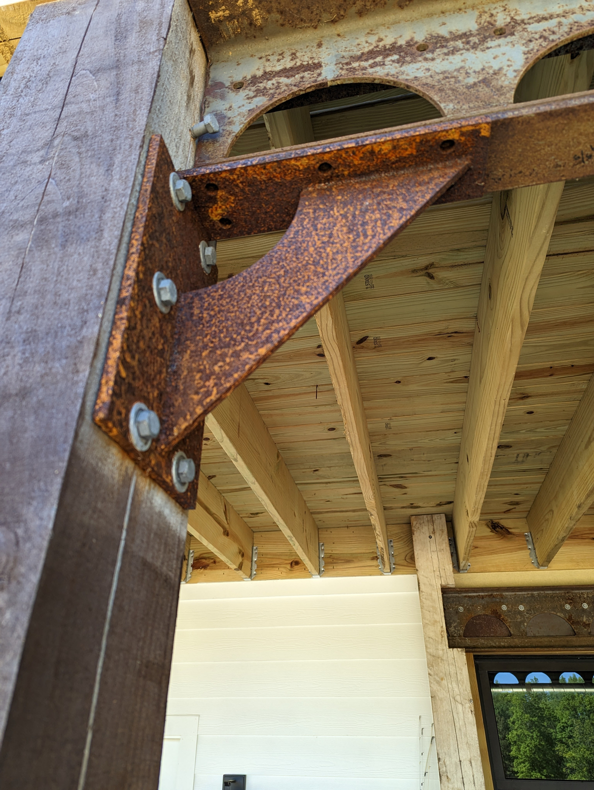 Heavy Duty Beam or Timber Support Bracket Bare Steel, Pre Rusted Patina or Black