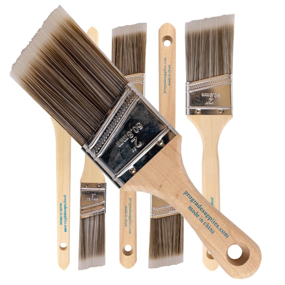 VERMEER Angle Paint Brushes, 1″, 1.5″ , 2″, Tan Handle, Mixed Color Filaments