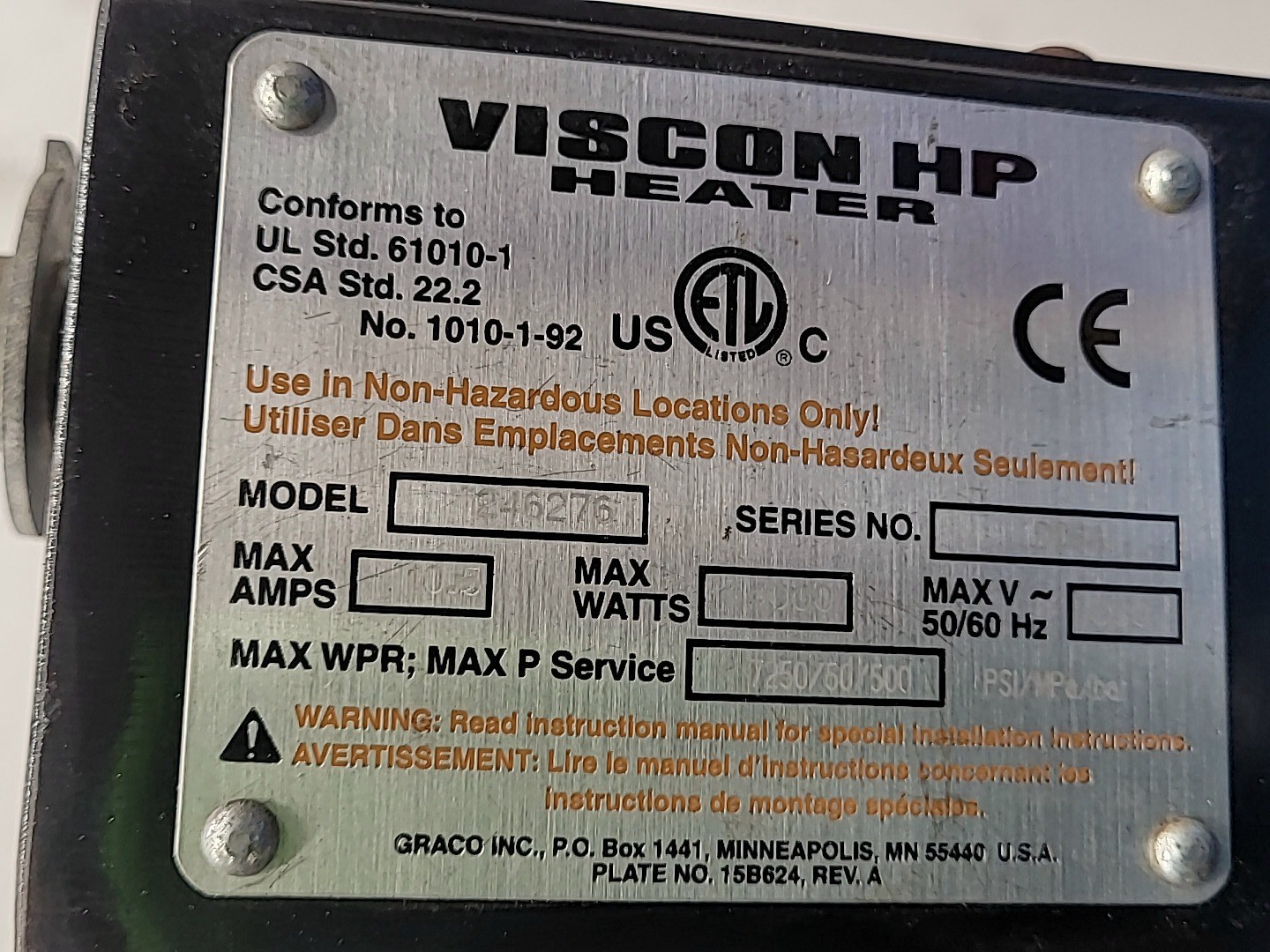Graco Viscon HP Fluid Heater 246276 High Pressure Industrial Heating Unit