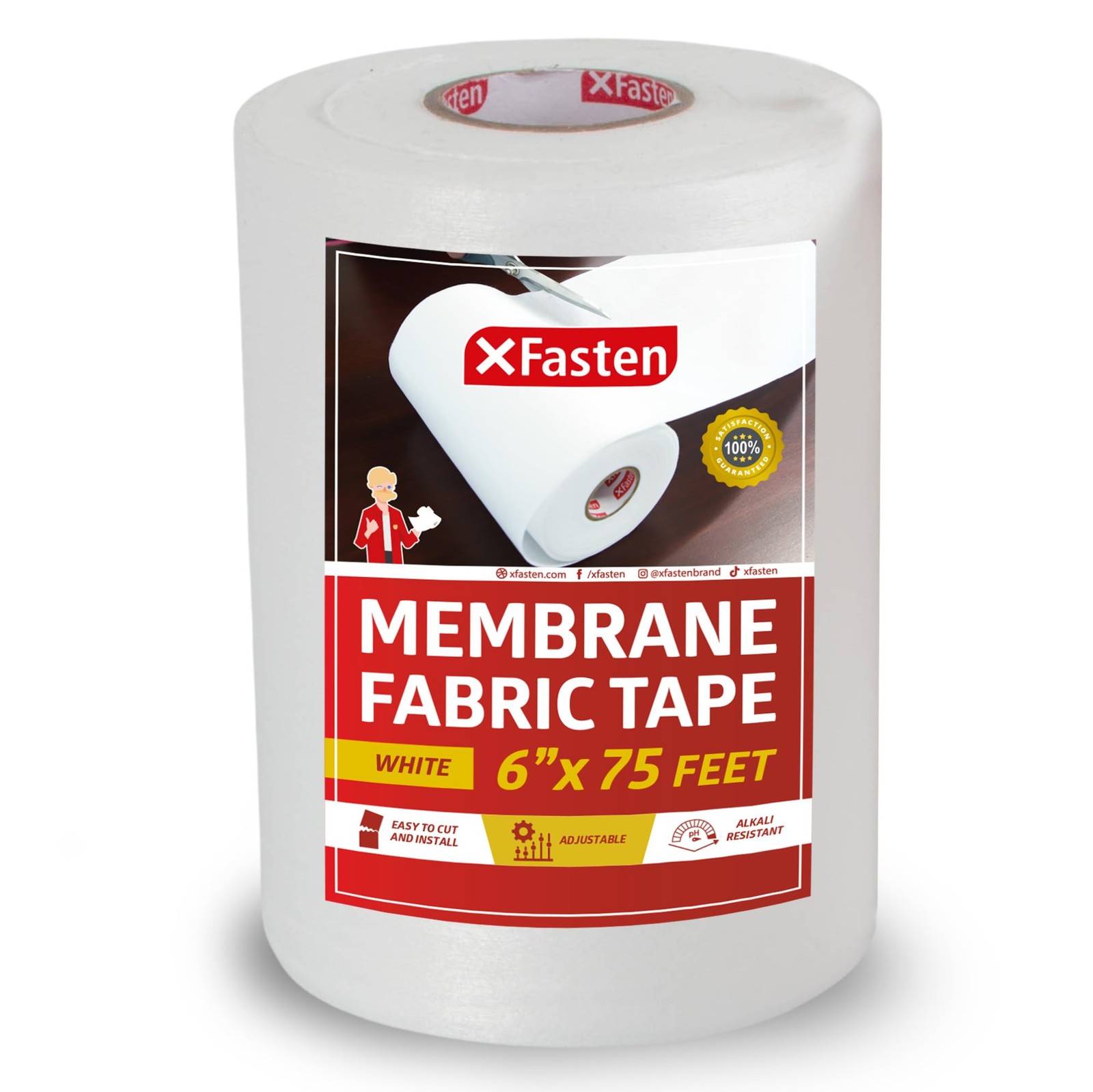 XFasten Waterproofing Membrane Sheet, 6” x 75 Ft 6 Inches x 75 Feet, White